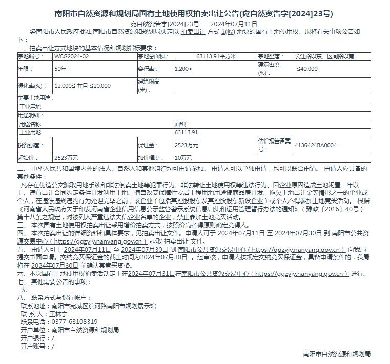 宛自然资告字[2024]23号