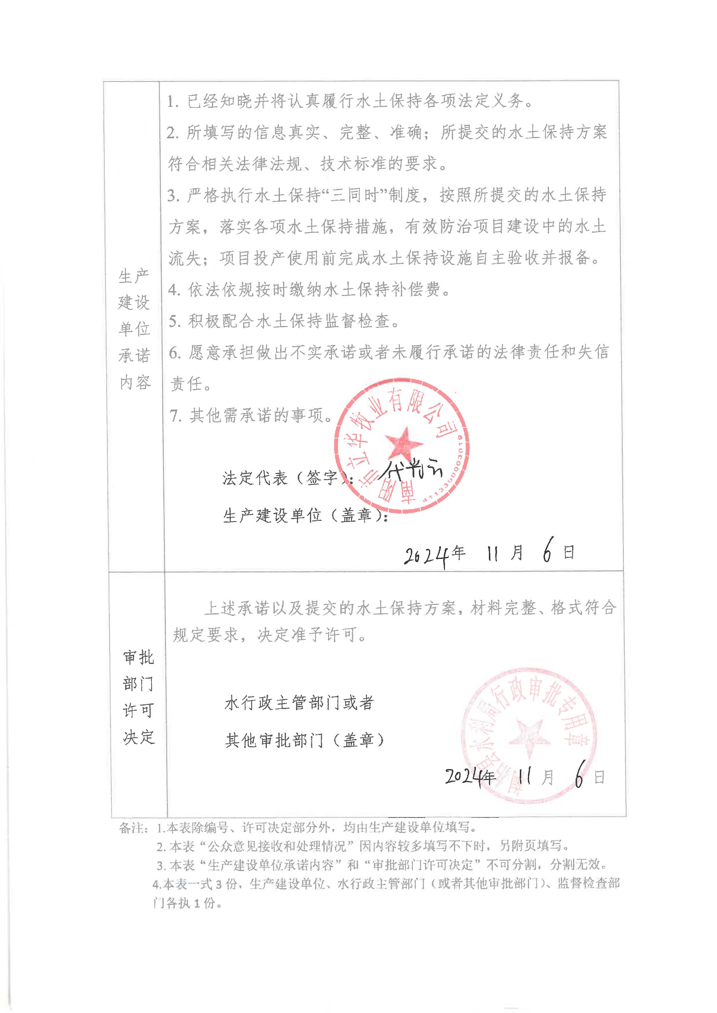 南阳市立华牧业有限公司水土保持行政许可承诺书 桐水许准【2024】55号
