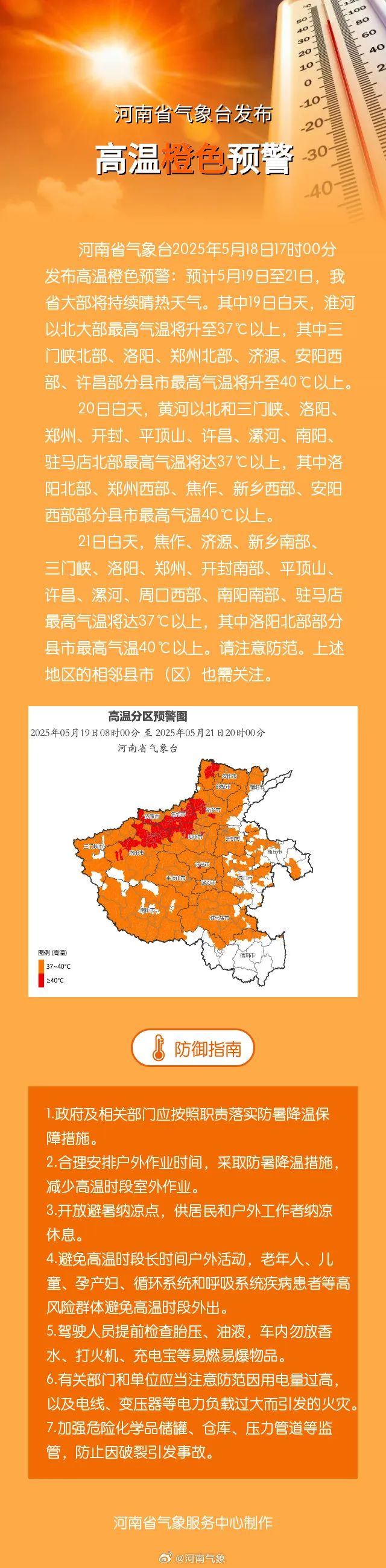 河南发布高温橙色预警！