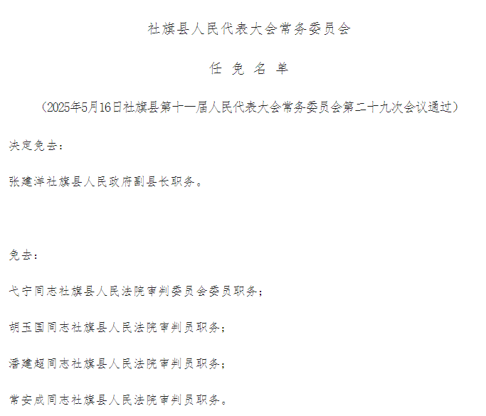 社旗县人民代表大会常务委员会任免名单