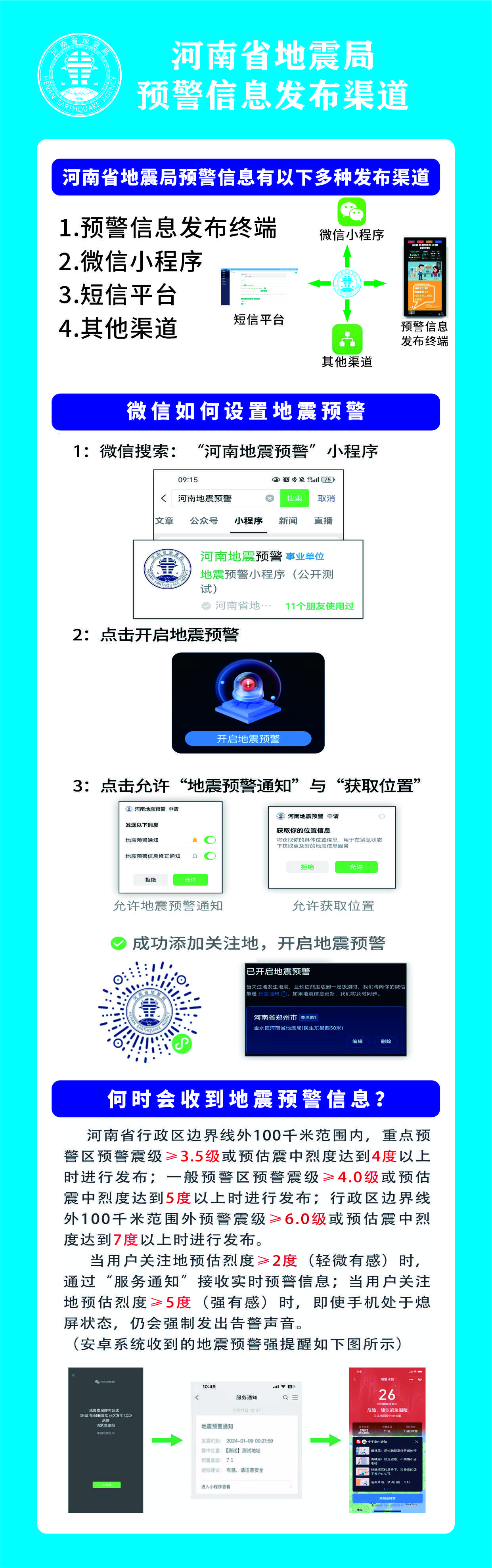 河南省地震局预警信息发布渠道
