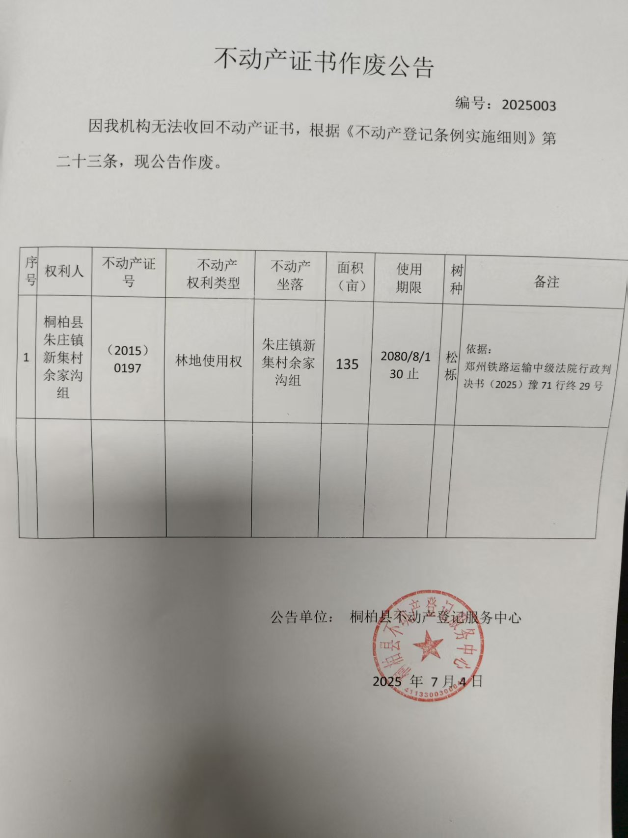 朱庄镇新集村余家沟林权证书作废公告.jpg