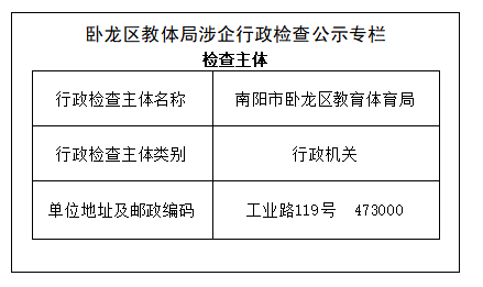 卧龙区教体局涉企行政检查主体