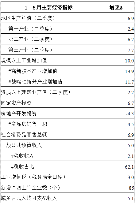 2025年1-6月主要经济指标数据