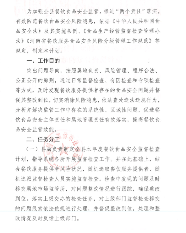食品监督检查计划