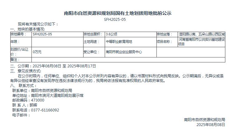 国有土地划拨用地批前公示SFH2025-05