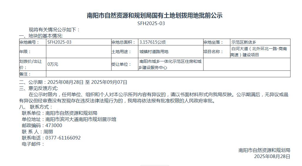 国有土地划拨用地批前公示SFH2025-03