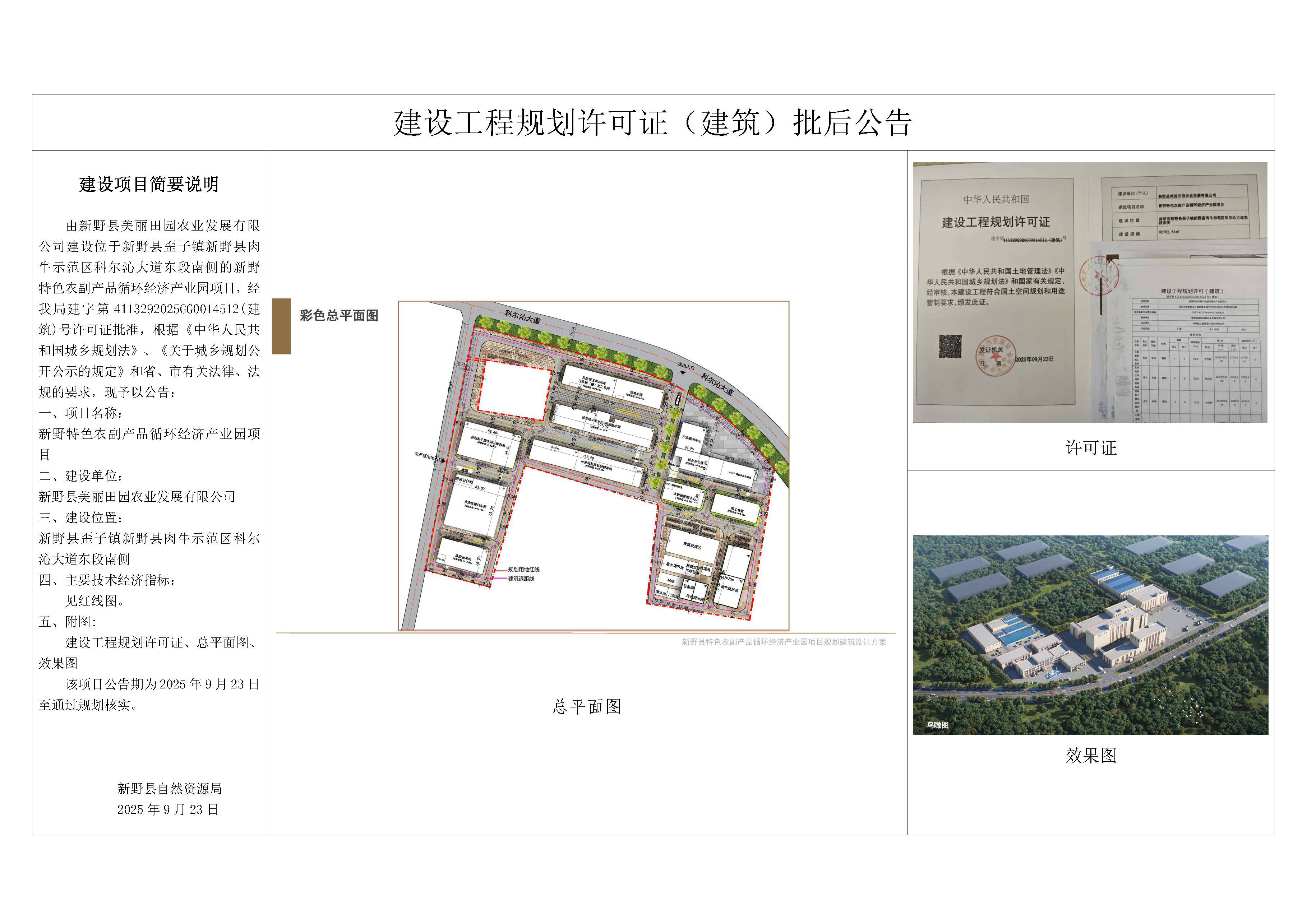 新野特色农副产品循环经济产业园项目建设工程规划许可批后公告