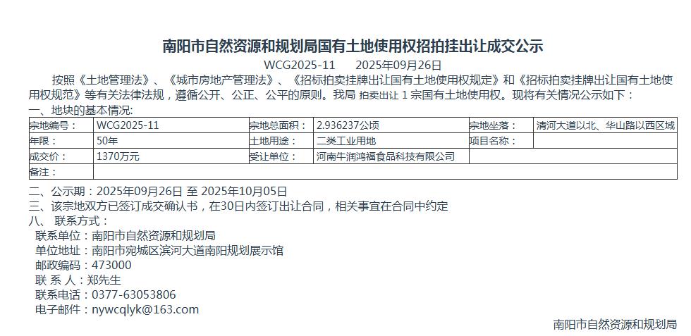 国有土地使用权招拍挂出让成交公示WCG2025-11
