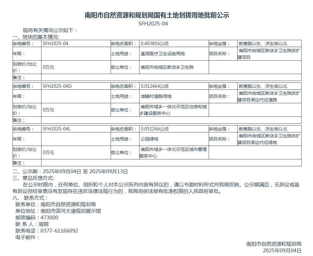 国有土地划拨用地批前公示SFH2025-04