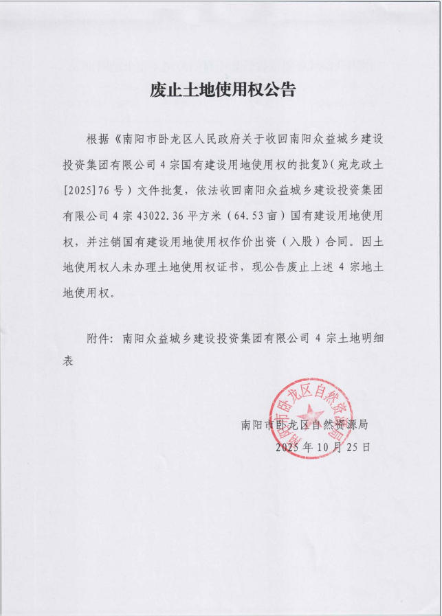 废止土地使用权公告