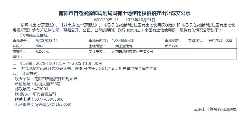 国有土地使用权招拍挂出让成交公示WCG2025-15