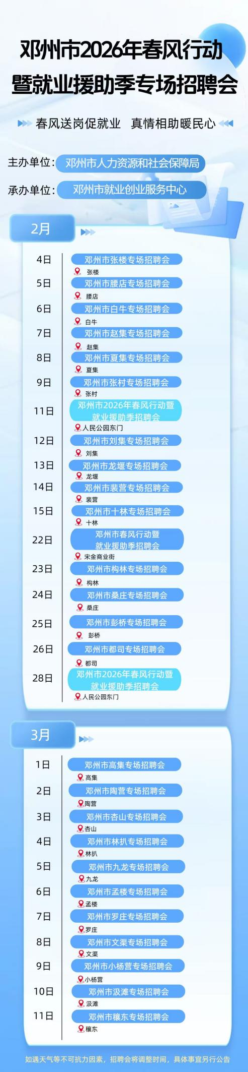 邓州市2026年“春风行动暨就业援助季”招聘会公告 邓州市2026年“春风行动暨就业援助季”招聘会公告