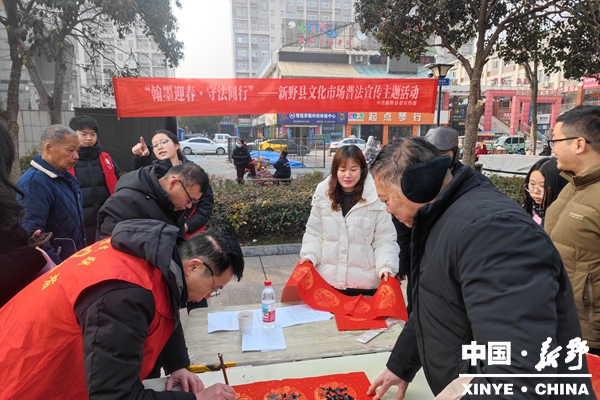 新野县开展“翰墨迎春·守法同行”文化市场普法宣传活动