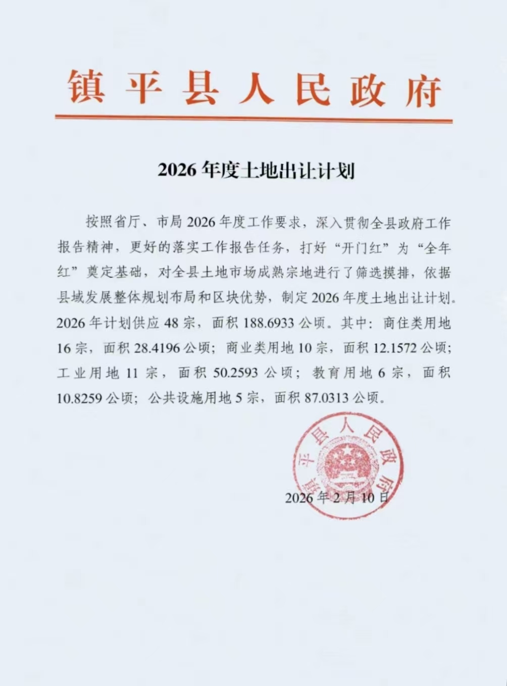 镇平县人民政府2026年度土地出让计划