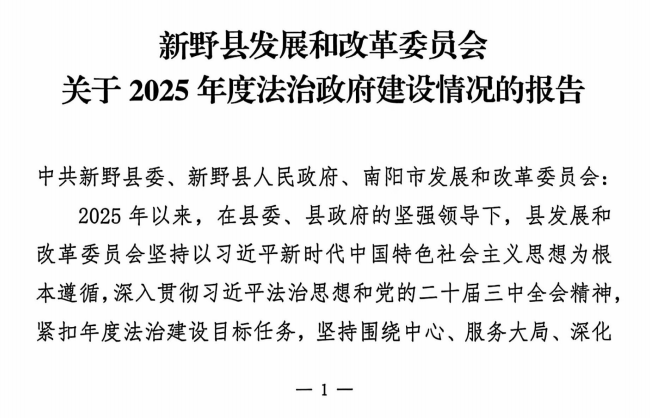 新野县发展和改革委员会关于2025年度法治政府建设情况的报告